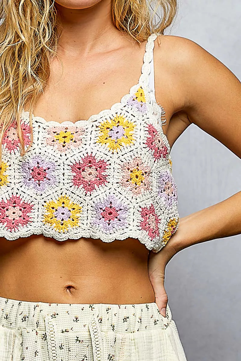 POL Handmade Granny Pattern Crochet Cami with Scalloped Strap - Tigbul's Variety Fashion Shop