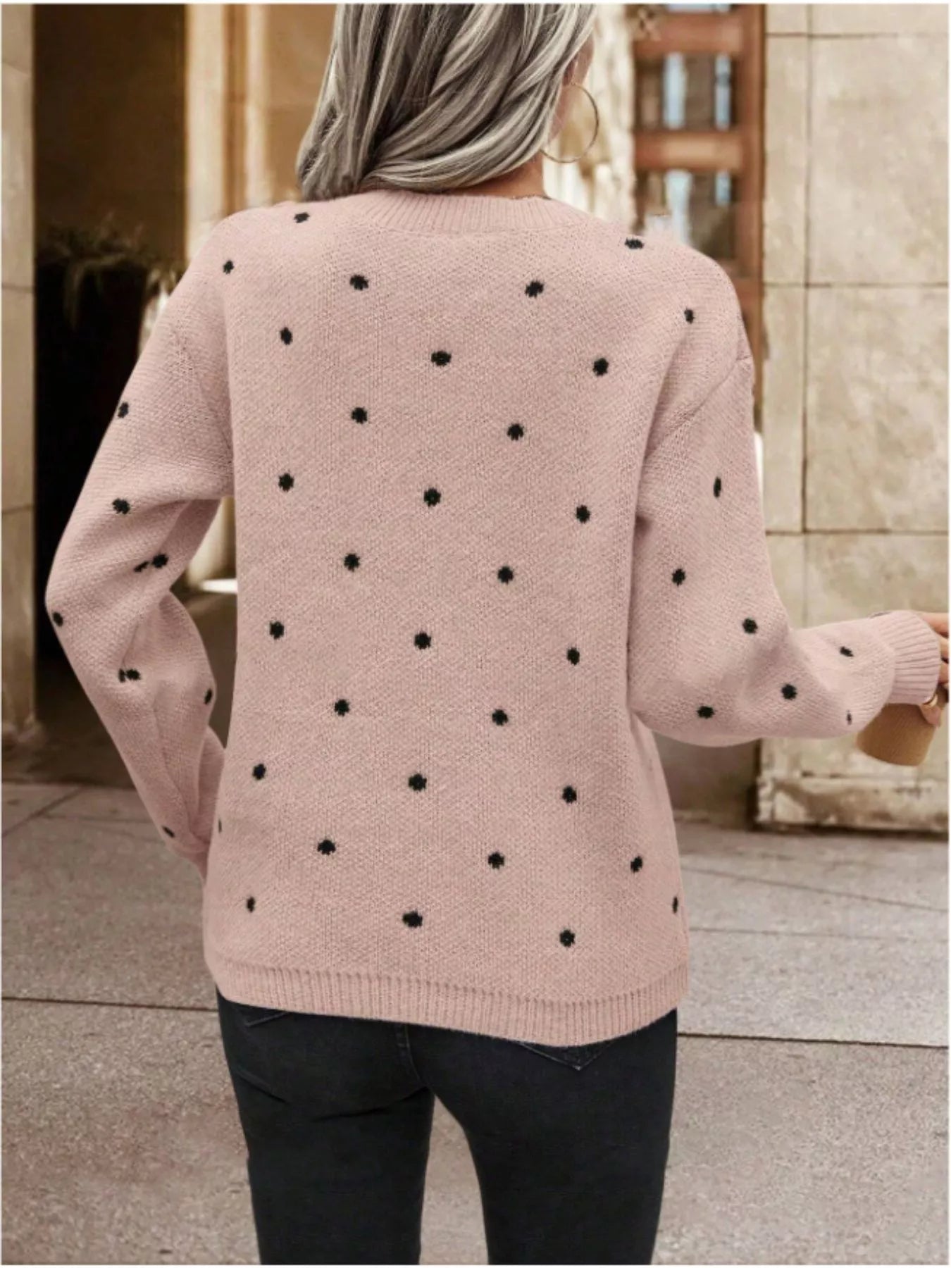 Polka Dot Long Sleeve Sweater - Tigbul's Variety Fashion Shop