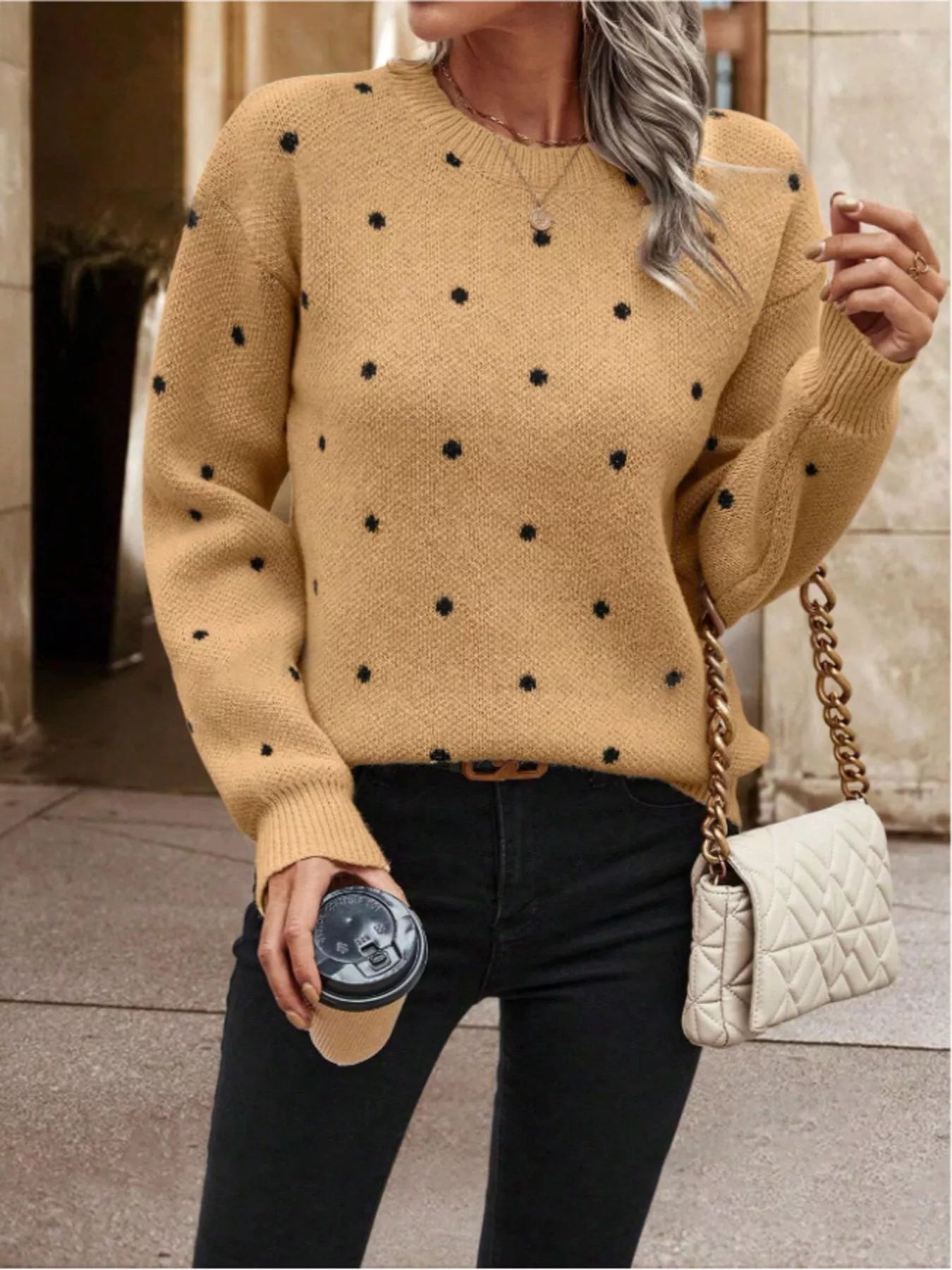 Polka Dot Long Sleeve Sweater - Tigbul's Variety Fashion Shop