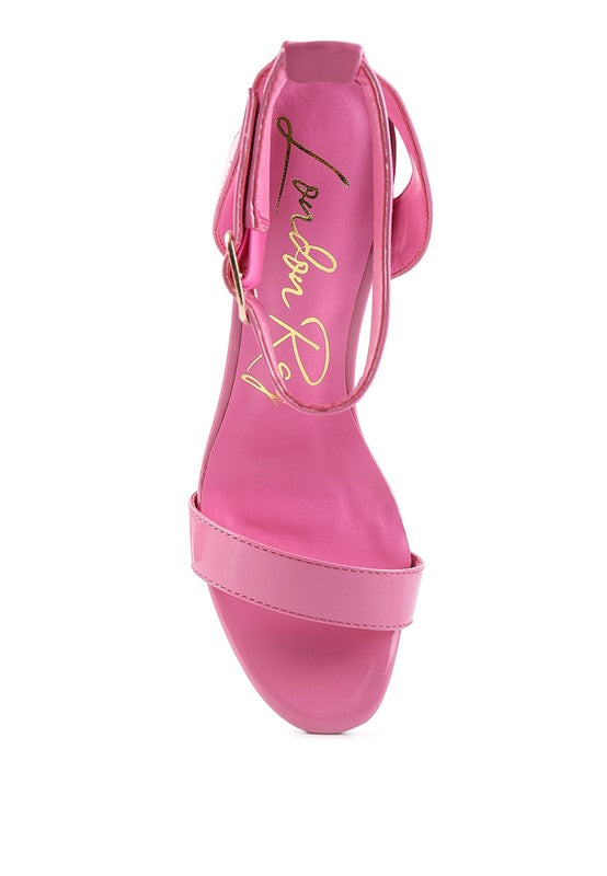 Pink chunky clear high-heel sandals with ankle strap, open toe