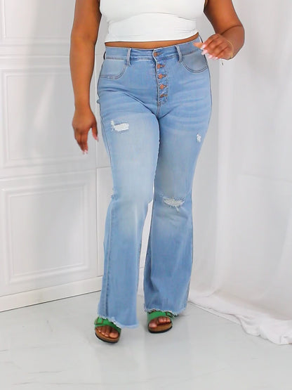 Women's Jess Button Flare Light Blue Jeans Regular - Plus Sizes | Tigbuls