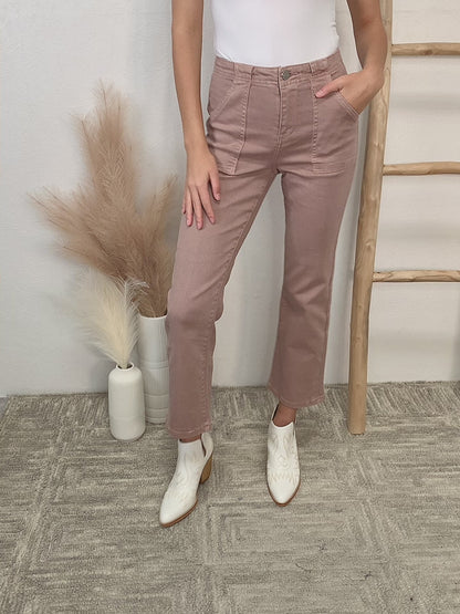 RISEN Mauve High Rise Ankle Flare Jeans