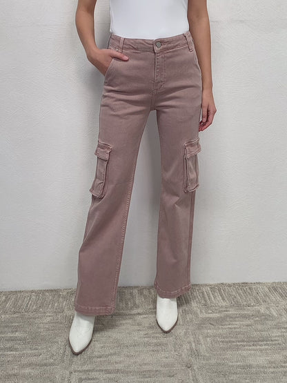 Mauve High Rise Cargo Wide Leg Jeans | Tigbuls Variety Fashion