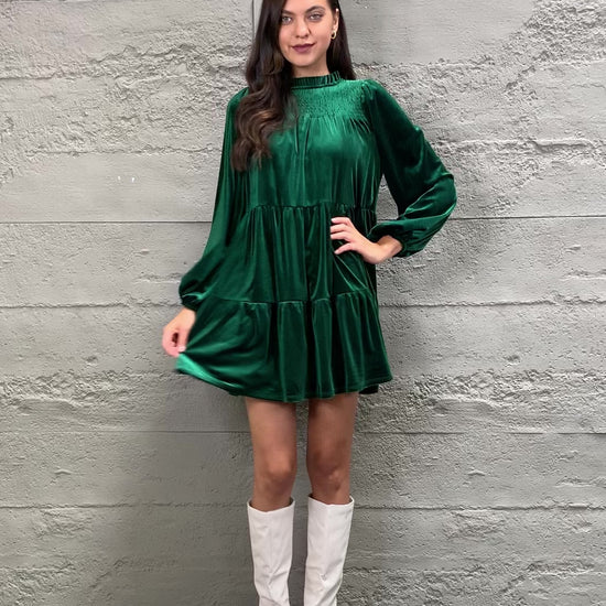 Plus Size 1XL Green Velvet Tiered Mini Dress | Tigbuls Variety Fashion