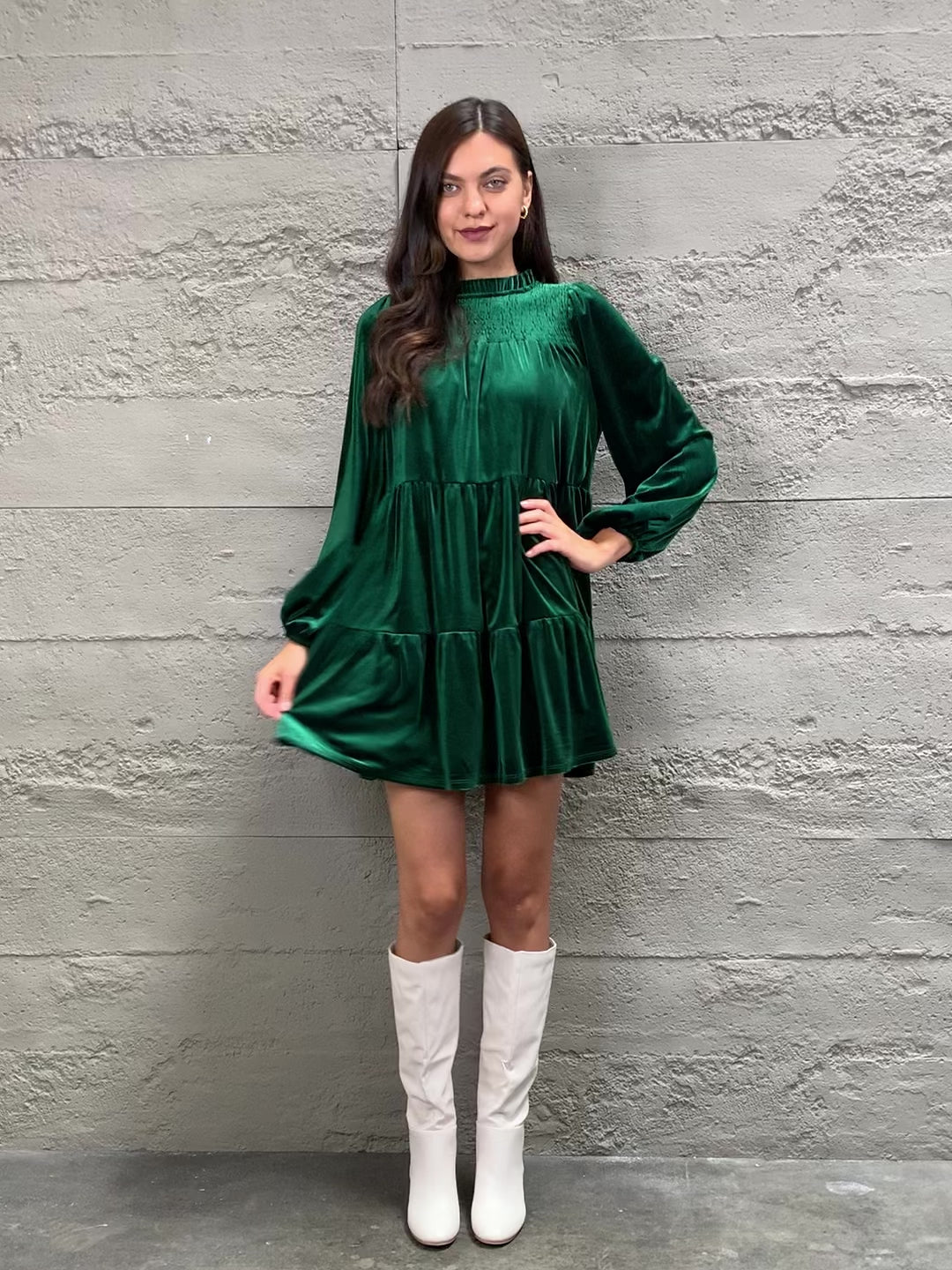 Plus Size 1XL Green Velvet Tiered Mini Dress | Tigbuls Variety Fashion