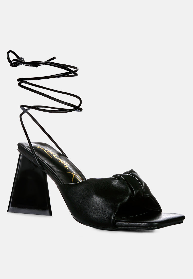 Primavera Ruched Triangular Heel Lace Up Sandal - Tigbul's Variety Fashion Shop