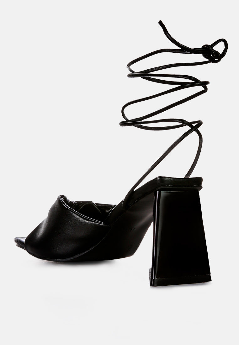Primavera Ruched Triangular Heel Lace Up Sandal - Tigbul's Variety Fashion Shop
