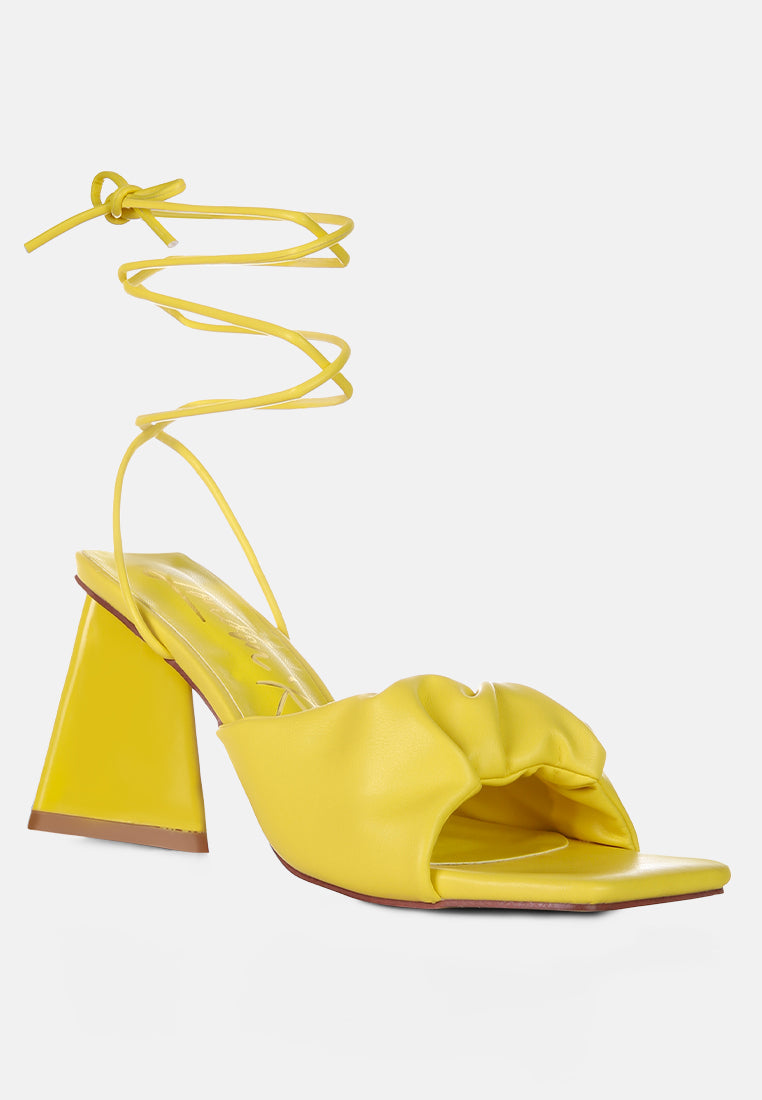 Primavera Ruched Triangular Heel Lace Up Sandal - Tigbul's Variety Fashion Shop