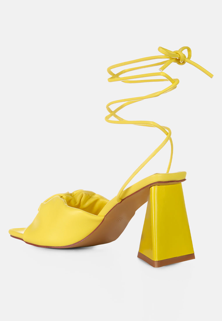 Primavera Ruched Triangular Heel Lace Up Sandal - Tigbul's Variety Fashion Shop