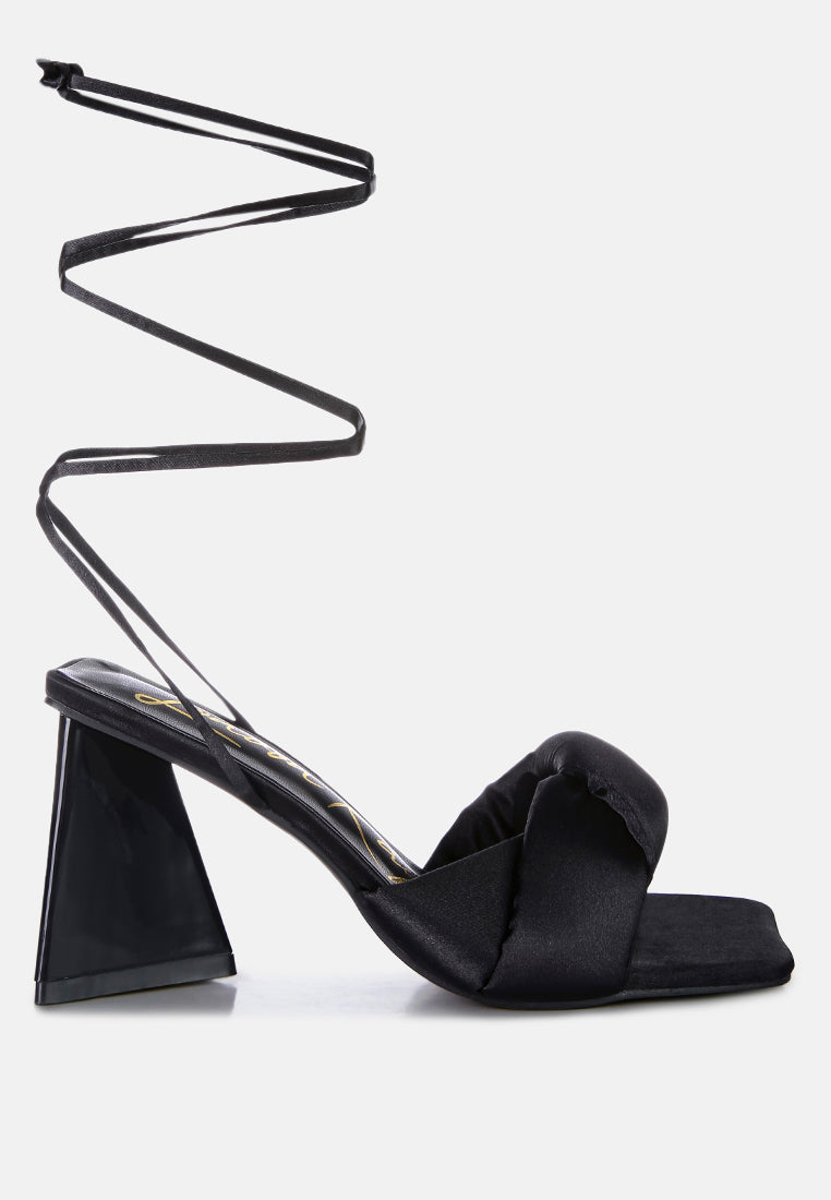 Pristine Satin Strap Triangular Block Heel Sandals - Tigbul's Variety Fashion Shop