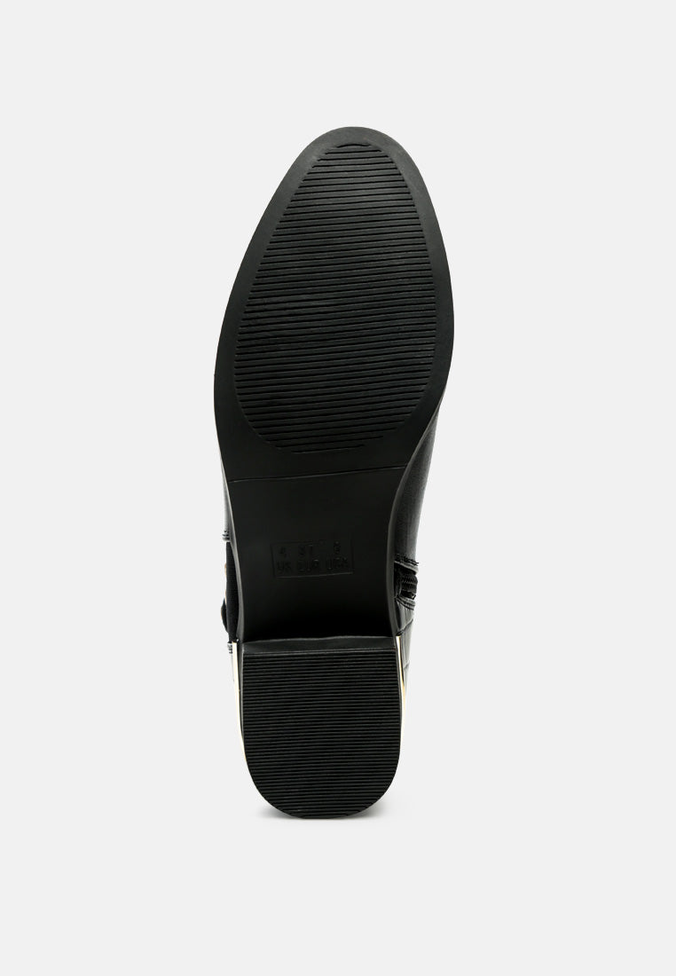 Black Chelsea ankle boots outsole view with treaded rubber sole and heel