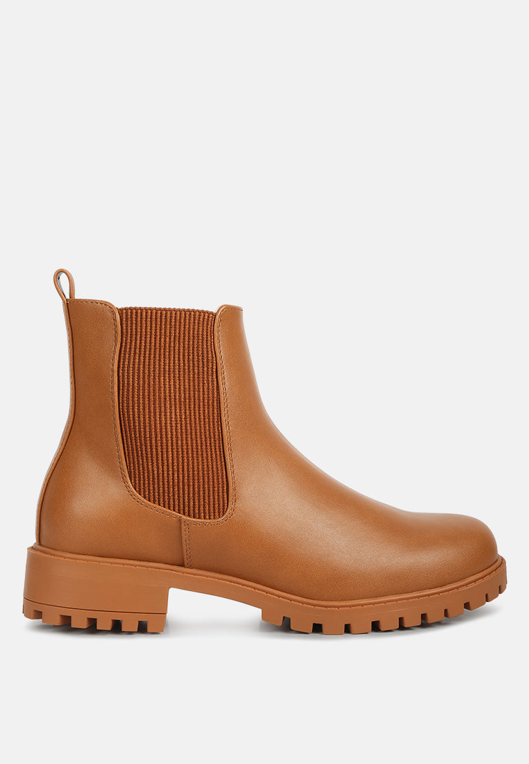 Tan Prolt Chelsea ankle boots with elastic side gore and chunky lug sole