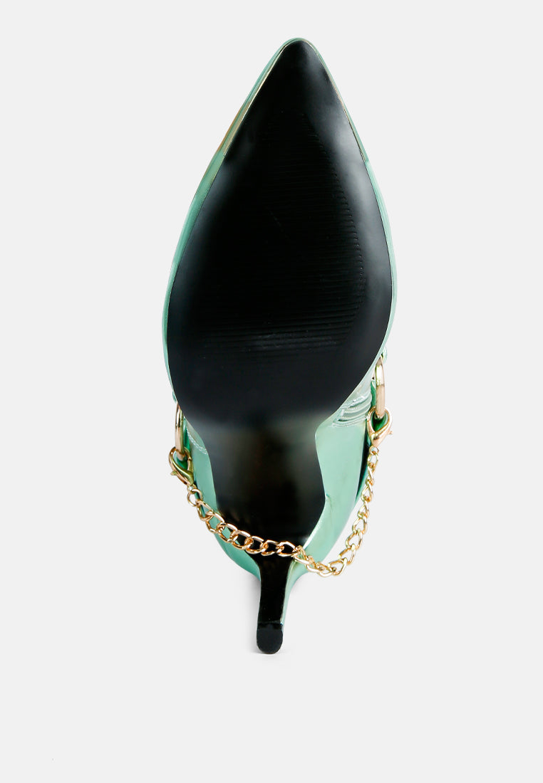London Rag Pro Tip Bootie in dunkelgrün mit goldfarbener Kette am Schaft
