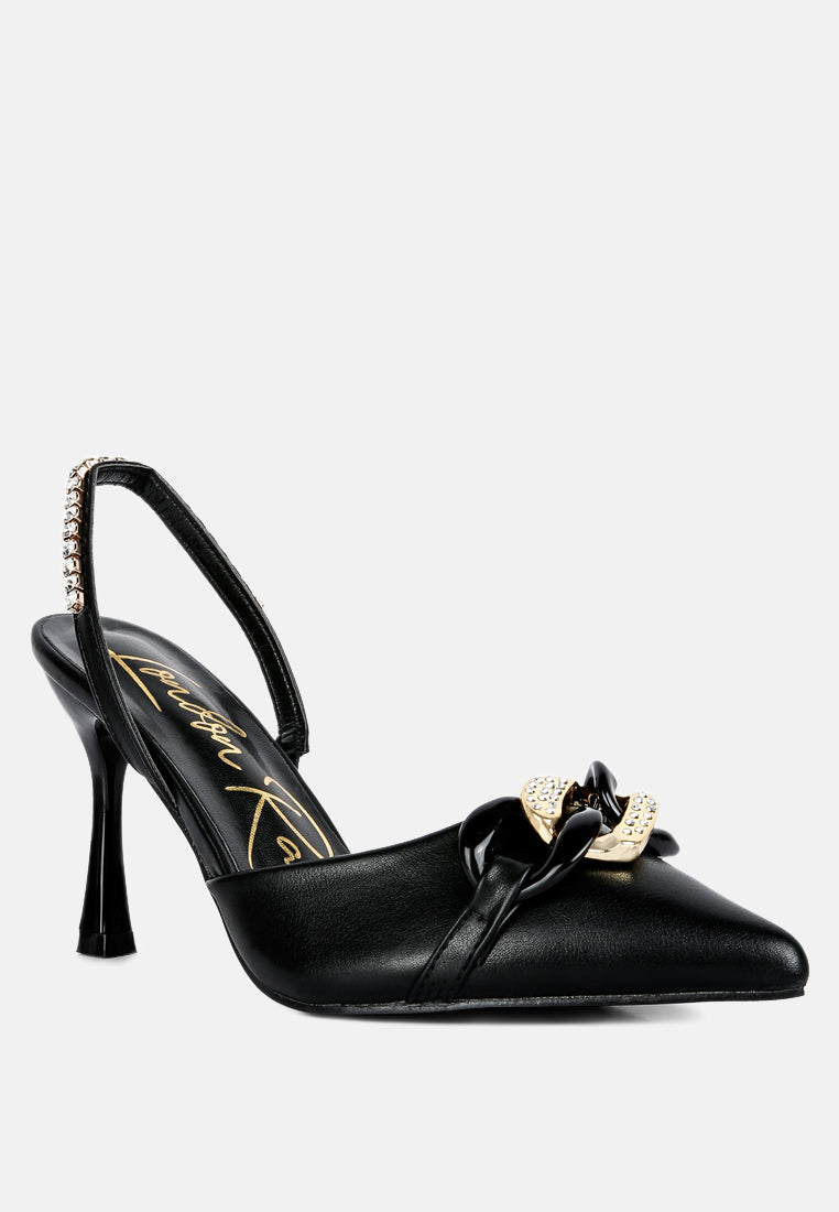 Pull Me Diamante Embellished Chain Sandals - Tigbul's Variety Fashion Shop