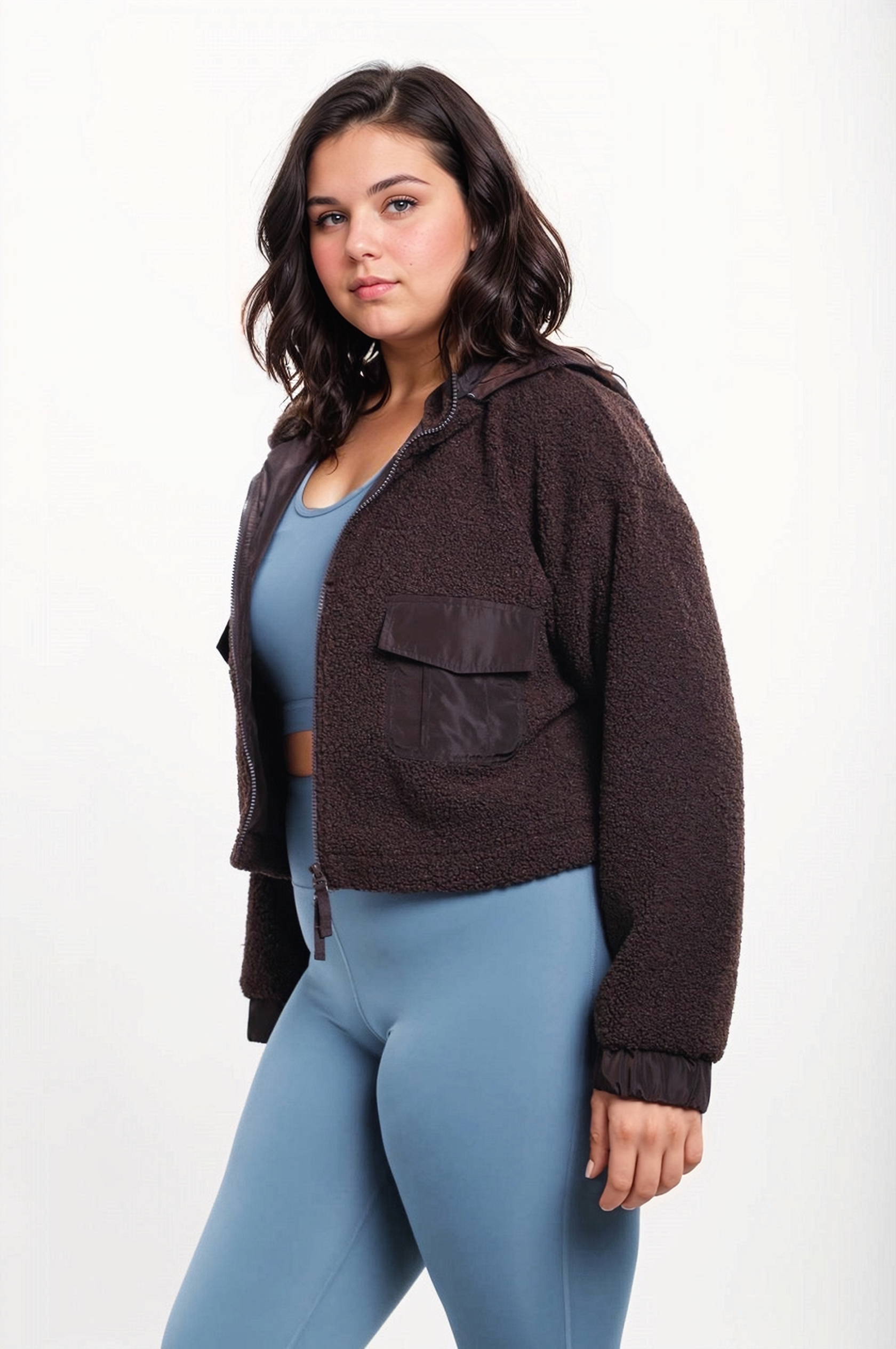 CURVY Sherpa Dreams Cropped Hooded Jacket - Tigbul's Variety Fashion Shop