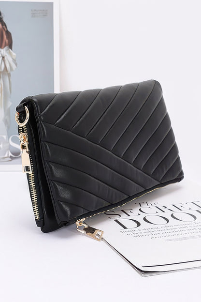 Quilted Faux Leather Half Folded Cltuch - Tigbul's Variety Fashion Shop