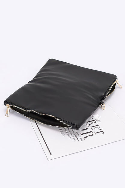 Quilted Faux Leather Half Folded Cltuch - Tigbul's Variety Fashion Shop