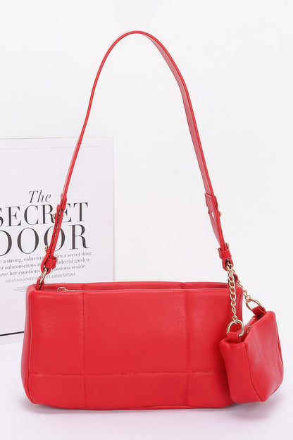 Quilted Faux Leather Shoulder Bag W/ Airpod Bag - Tigbul's Variety Fashion Shop