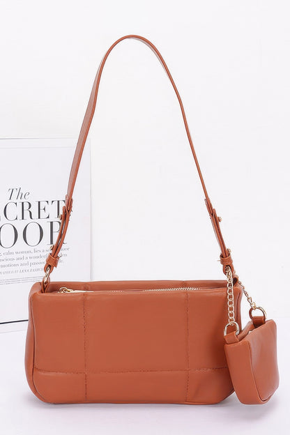 Quilted Faux Leather Shoulder Bag W/ Airpod Bag - Tigbul's Variety Fashion Shop