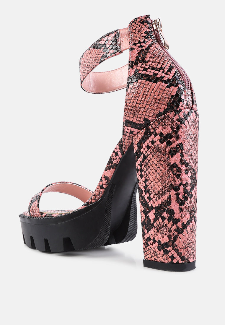 Rattle Snake Print Chunky High Block Heel Sandals - Tigbul's Variety Fashion Shop