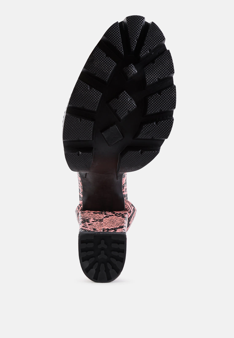 Rattle Snake Print Chunky High Block Heel Sandals - Tigbul's Variety Fashion Shop