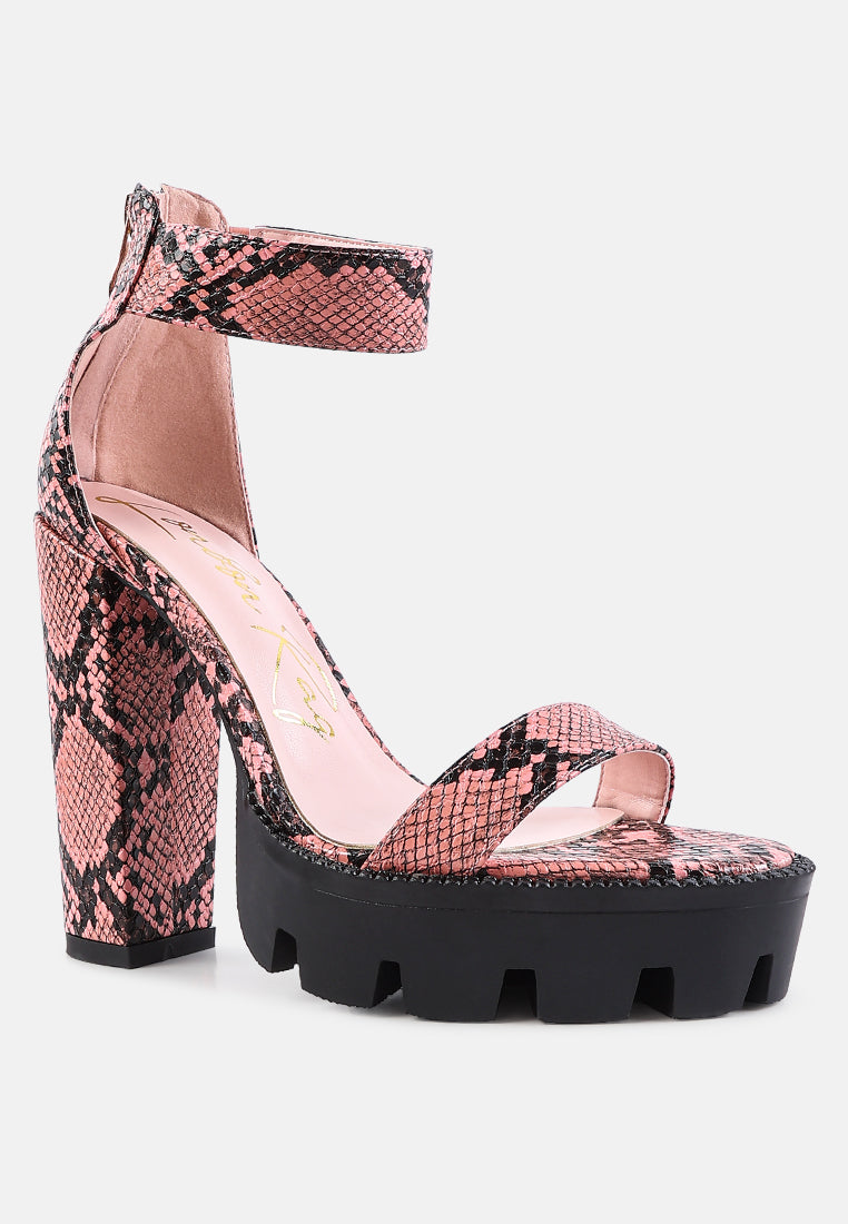 Rattle Snake Print Chunky High Block Heel Sandals - Tigbul's Variety Fashion Shop