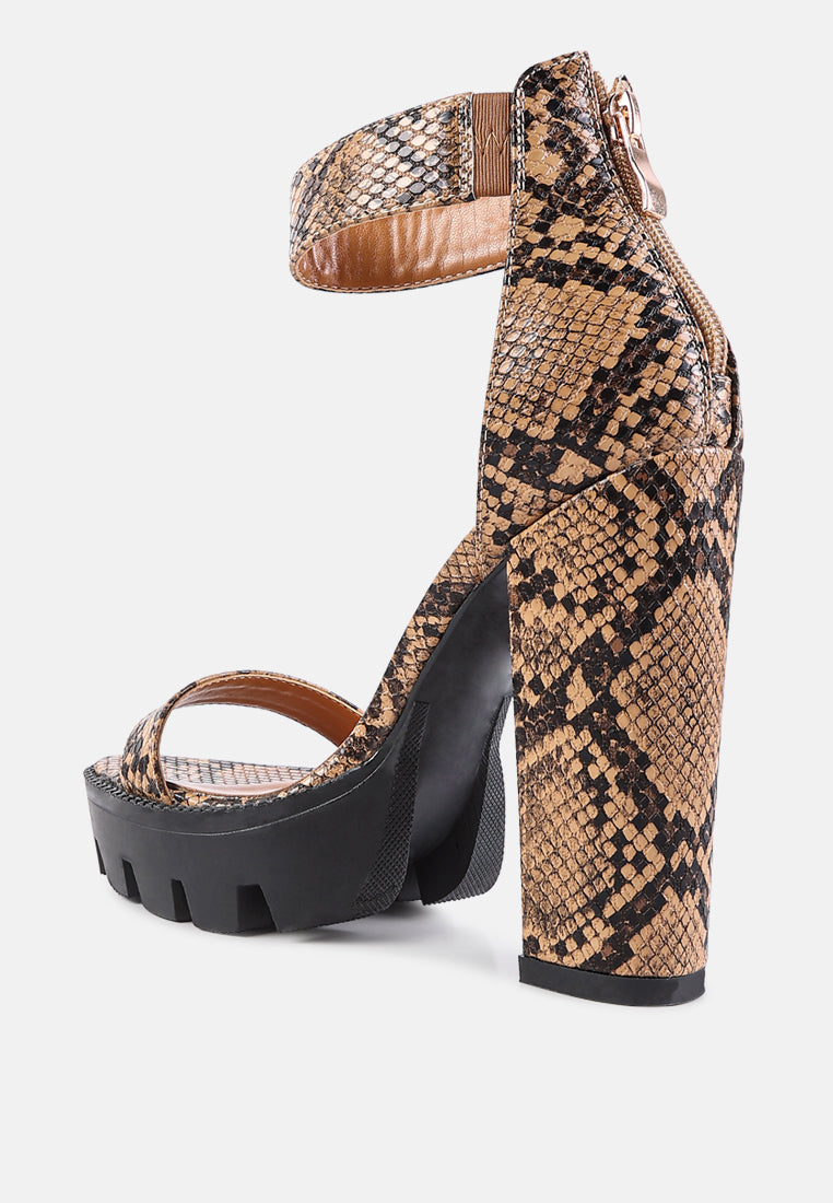 Rattle Snake Print Chunky High Block Heel Sandals - Tigbul's Variety Fashion Shop
