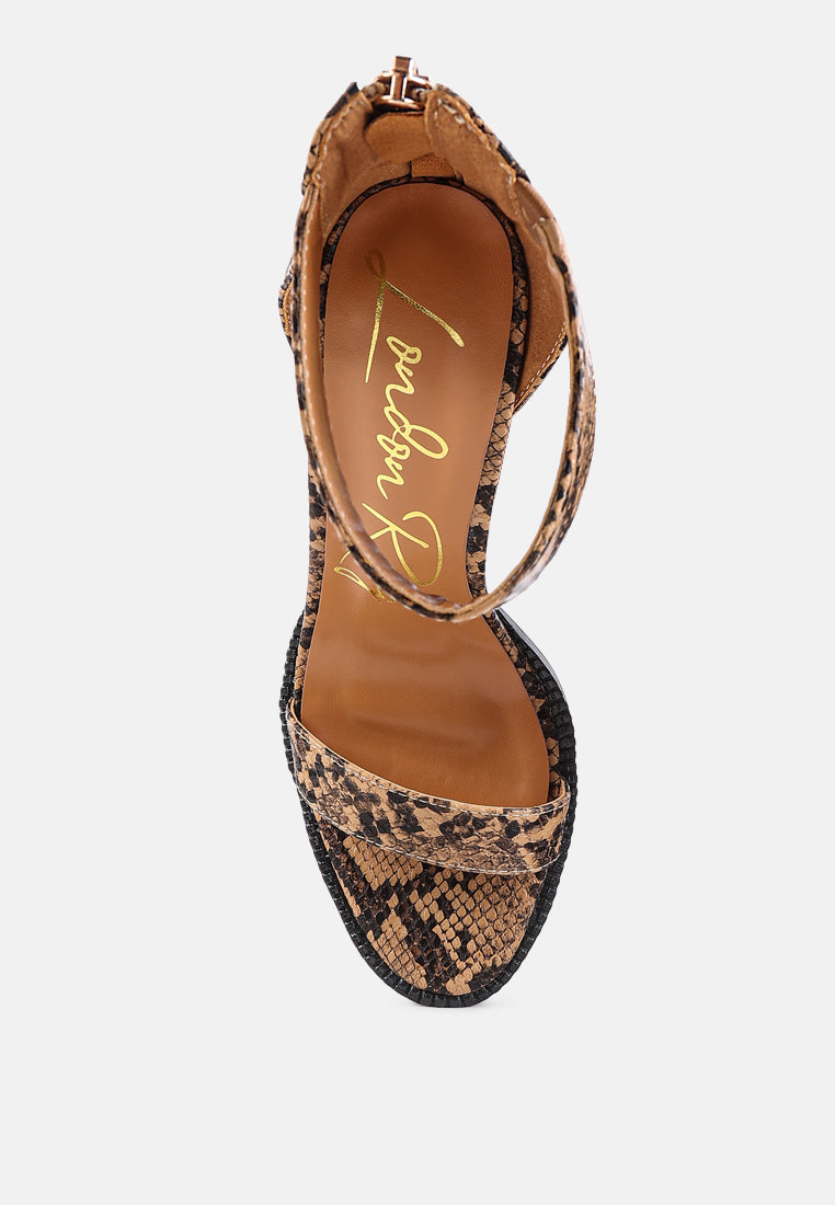 Rattle Snake Print Chunky High Block Heel Sandals - Tigbul's Variety Fashion Shop