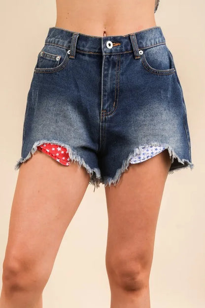 Raw Hem Pocketed Contrast Washed Denim Shorts - Tigbul's Variety Fashion Shop