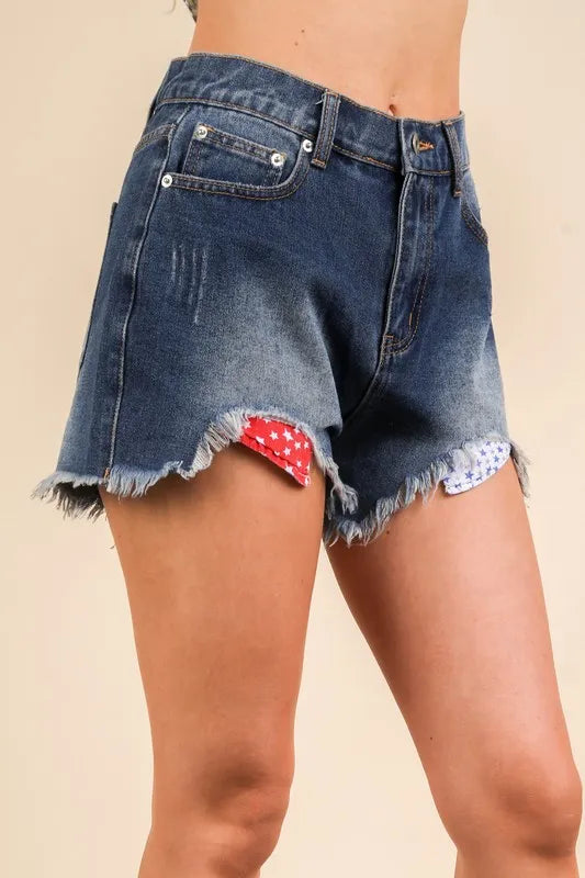 Raw Hem Pocketed Contrast Washed Denim Shorts - Tigbul's Variety Fashion Shop