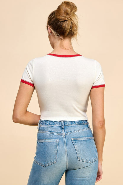 Red Contrast Reverse Stitch Ringer Top - Tigbul's Variety Fashion Shop