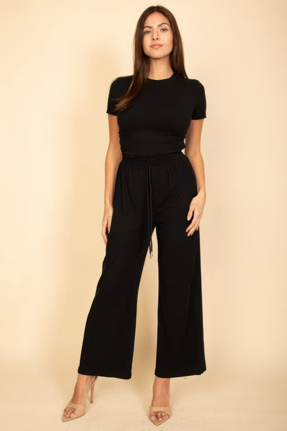 Relaxed Fit Top And Wide-leg Pants Set - Tigbul's Variety Fashion Shop