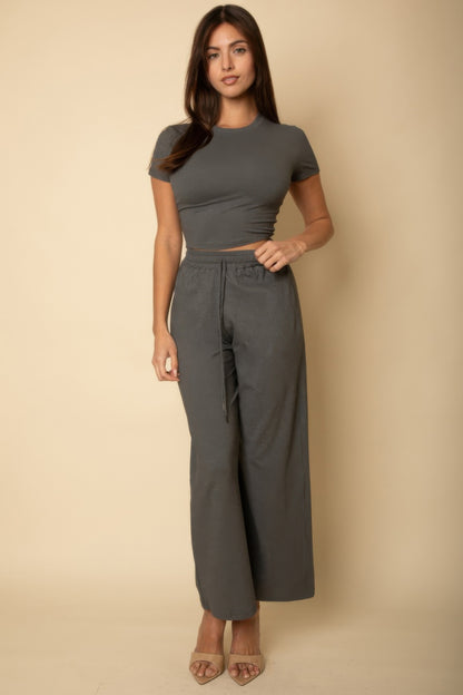 Relaxed Fit Top And Wide-leg Pants Set - Tigbul's Variety Fashion Shop