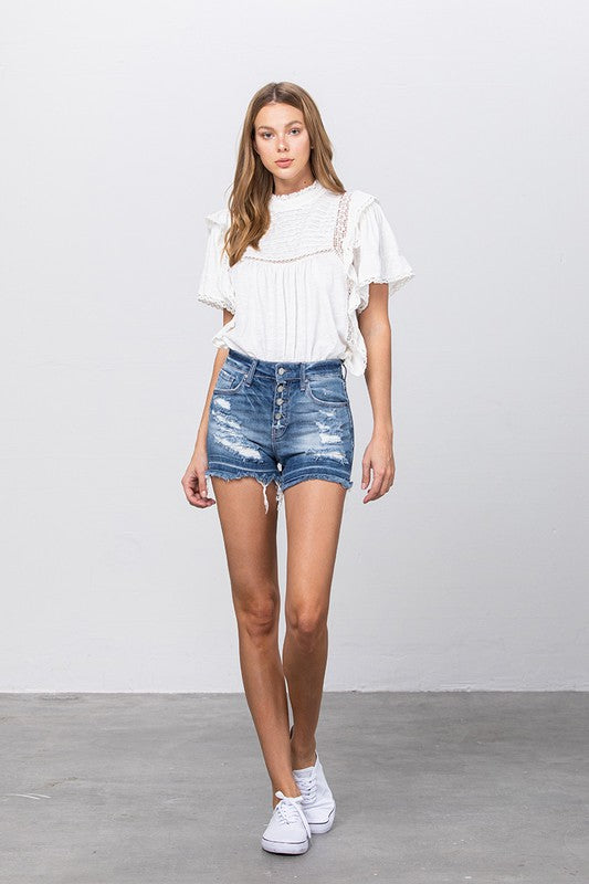 Released Frayed Hem Ripped Denim Shorts - Tigbul's Variety Fashion Shop