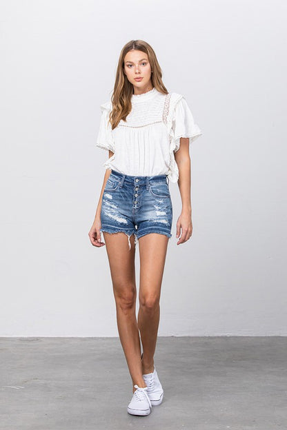 Released Frayed Hem Ripped Denim Shorts - Tigbul's Variety Fashion Shop