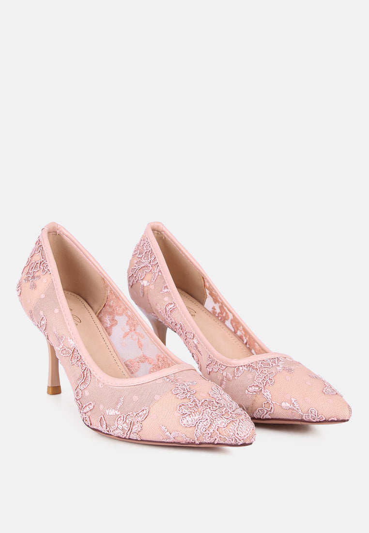 Reunion Lace Mid Heel Pumps - Tigbul's Variety Fashion Shop