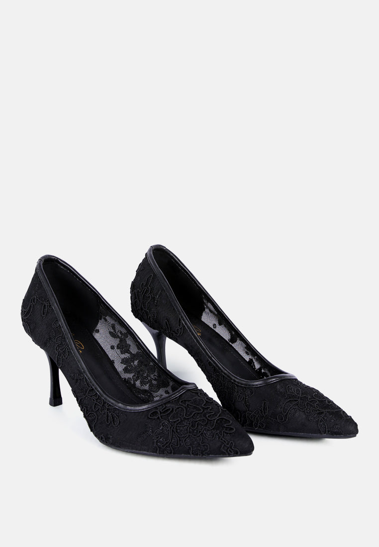 Reunion Lace Mid Heel Pumps - Tigbul's Variety Fashion Shop
