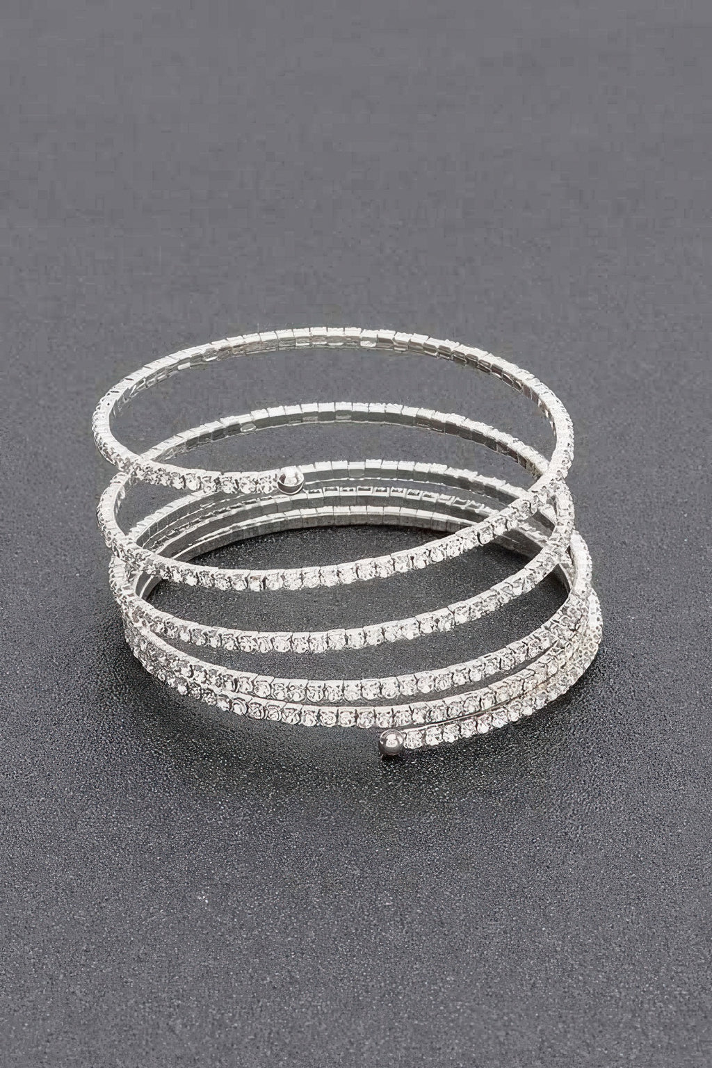 Rhinestone bracelet, silver-tone multi-row with small round charm closure