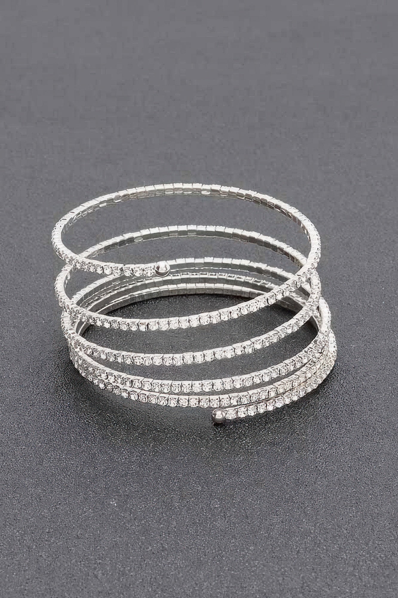 Rhinestone bracelet, silver-tone multi-row with small round charm closure
