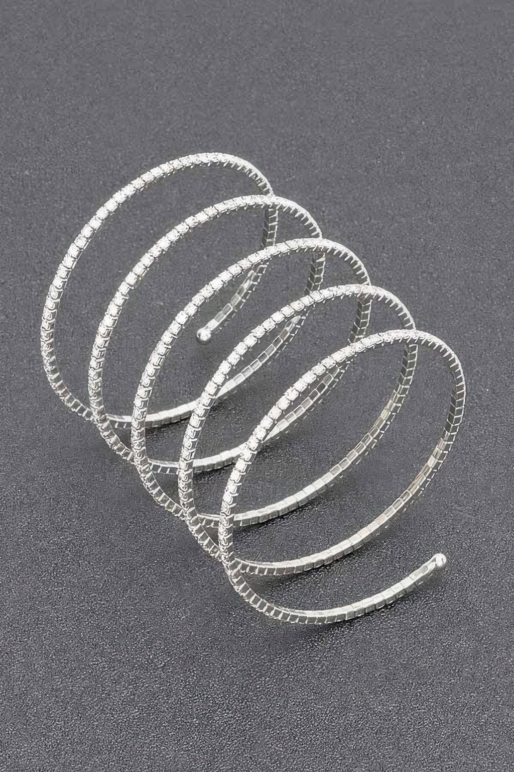 Rhinestone bracelet, silver-tone five-row cuff with pin-style clasp end