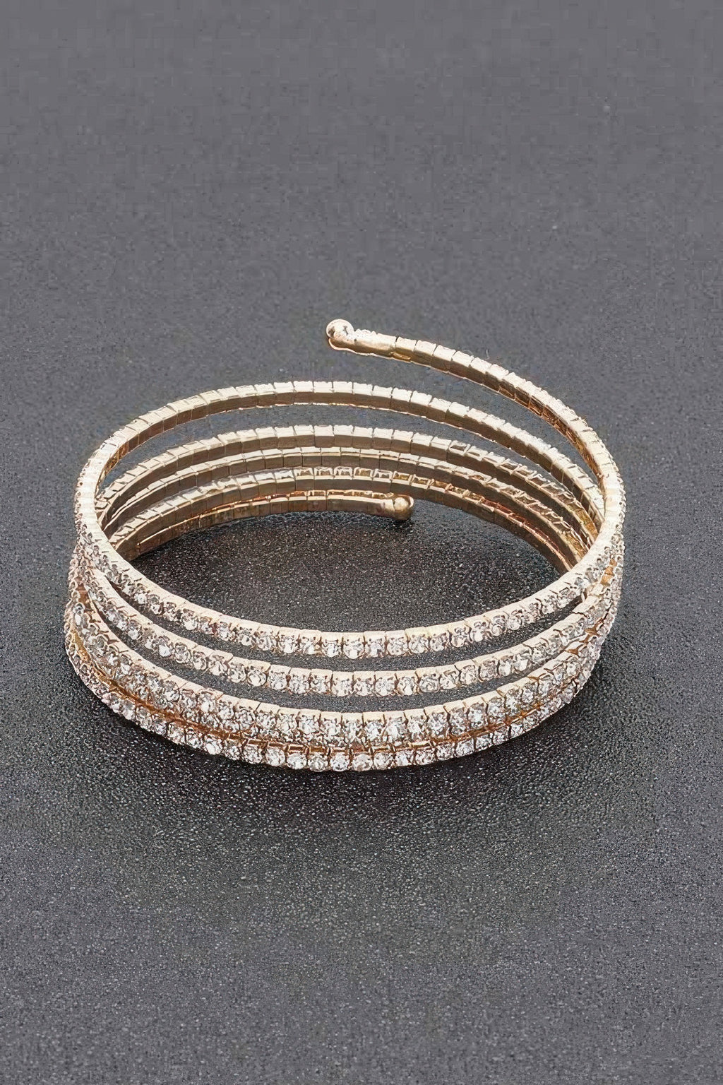 Rhinestone bracelet, gold-tone multi-row cuff with pin-style clasp on top