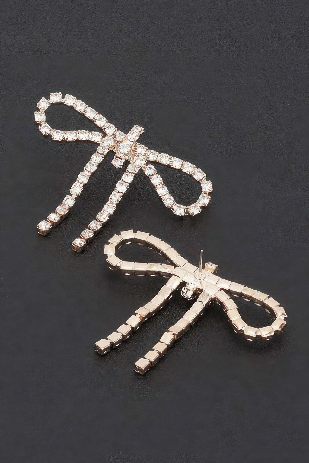 Rhinestone-Ohrringe, Schleifen mit langen Steinstreifen, goldfarben, Paar
