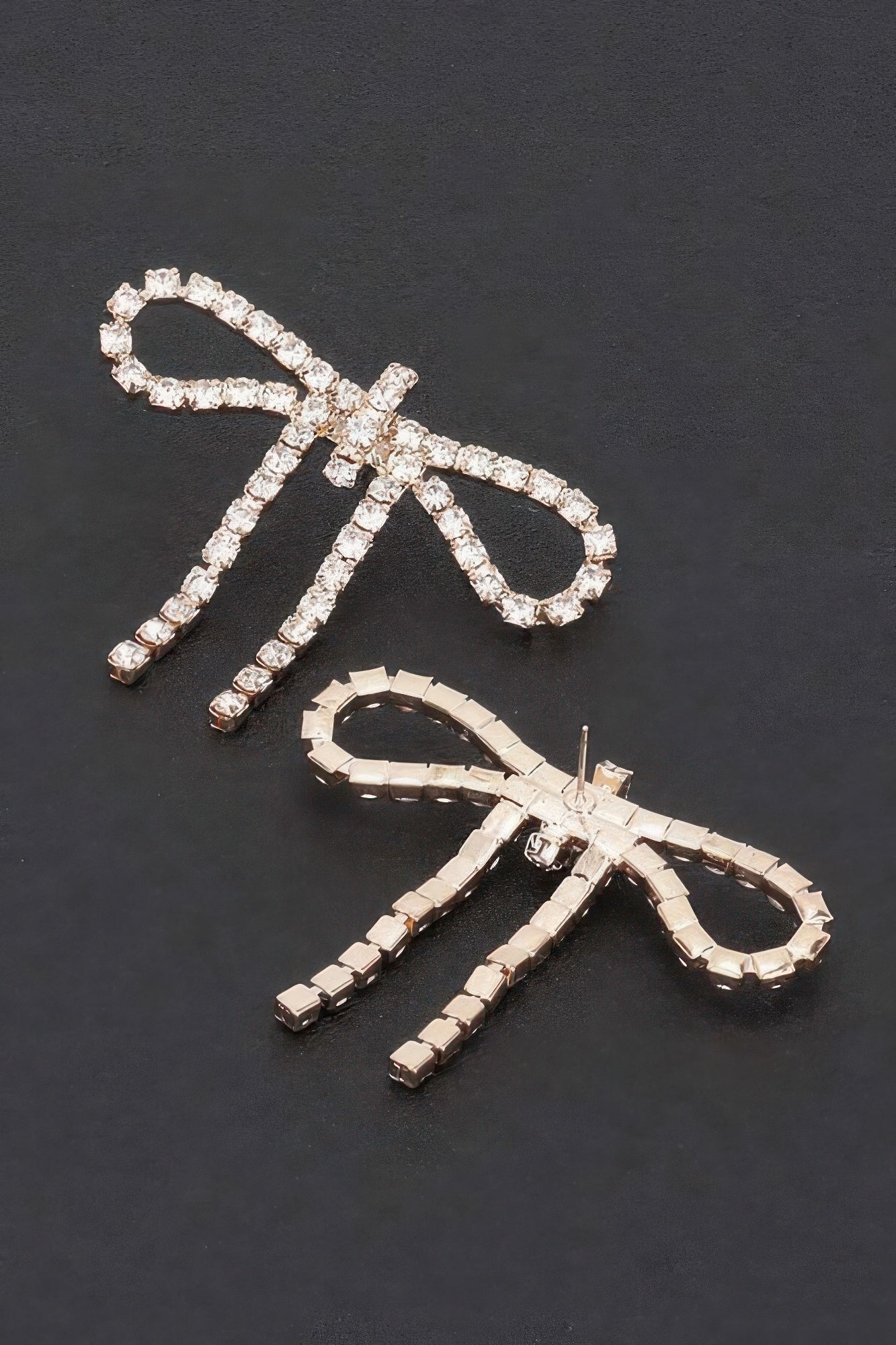Rhinestone-Ohrringe, Schleifen mit langen Steinstreifen, goldfarben, Paar
