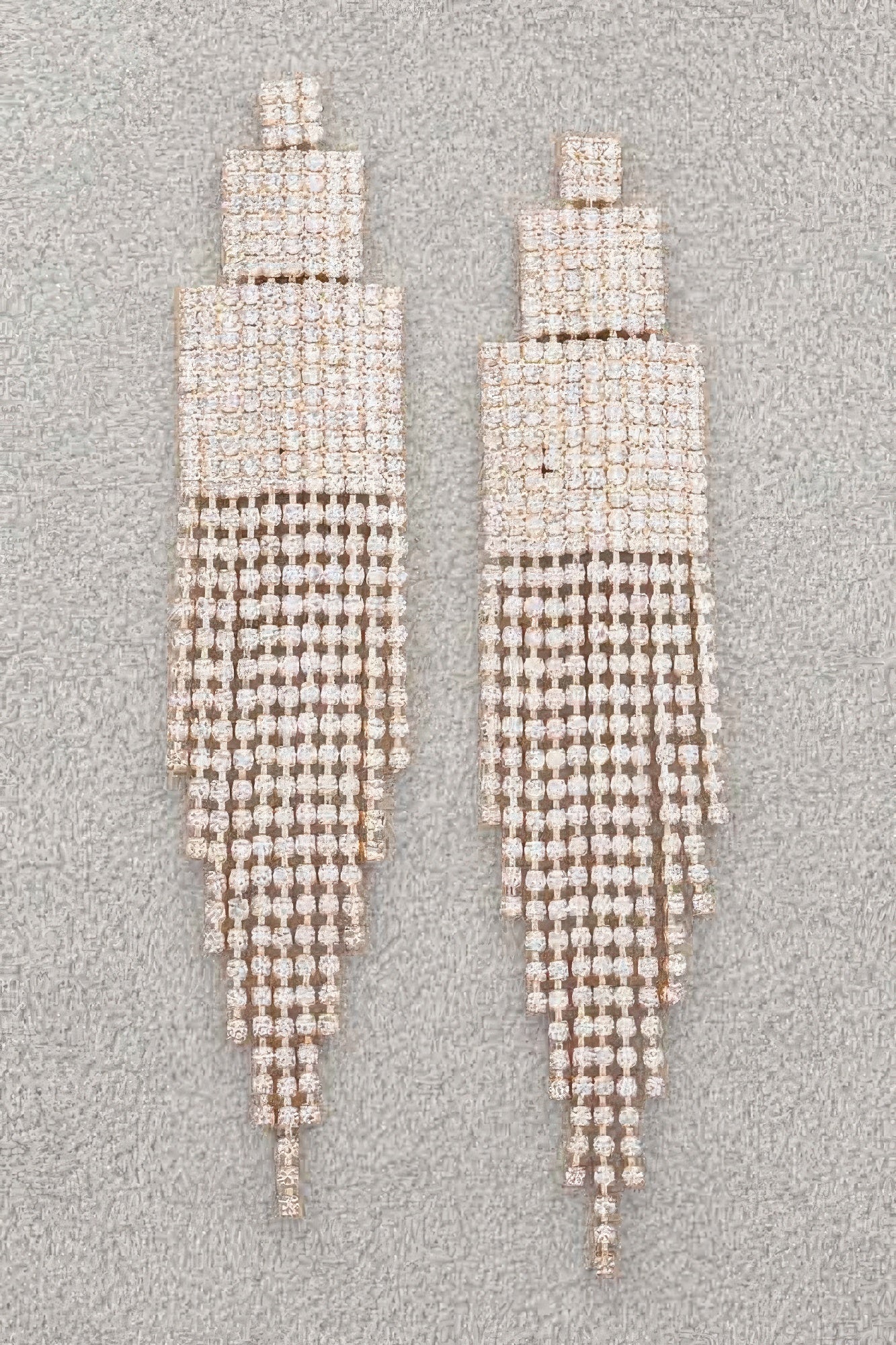Rhinestone earrings in gold-tone with vertical fringe and square top sections