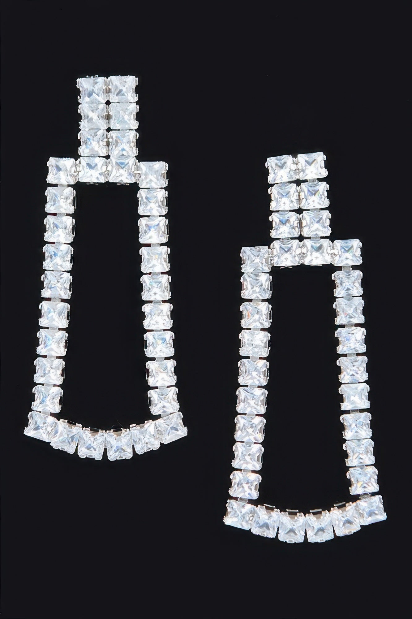 Rhinestone earrings, silver-tone setting with clear square rhinestones