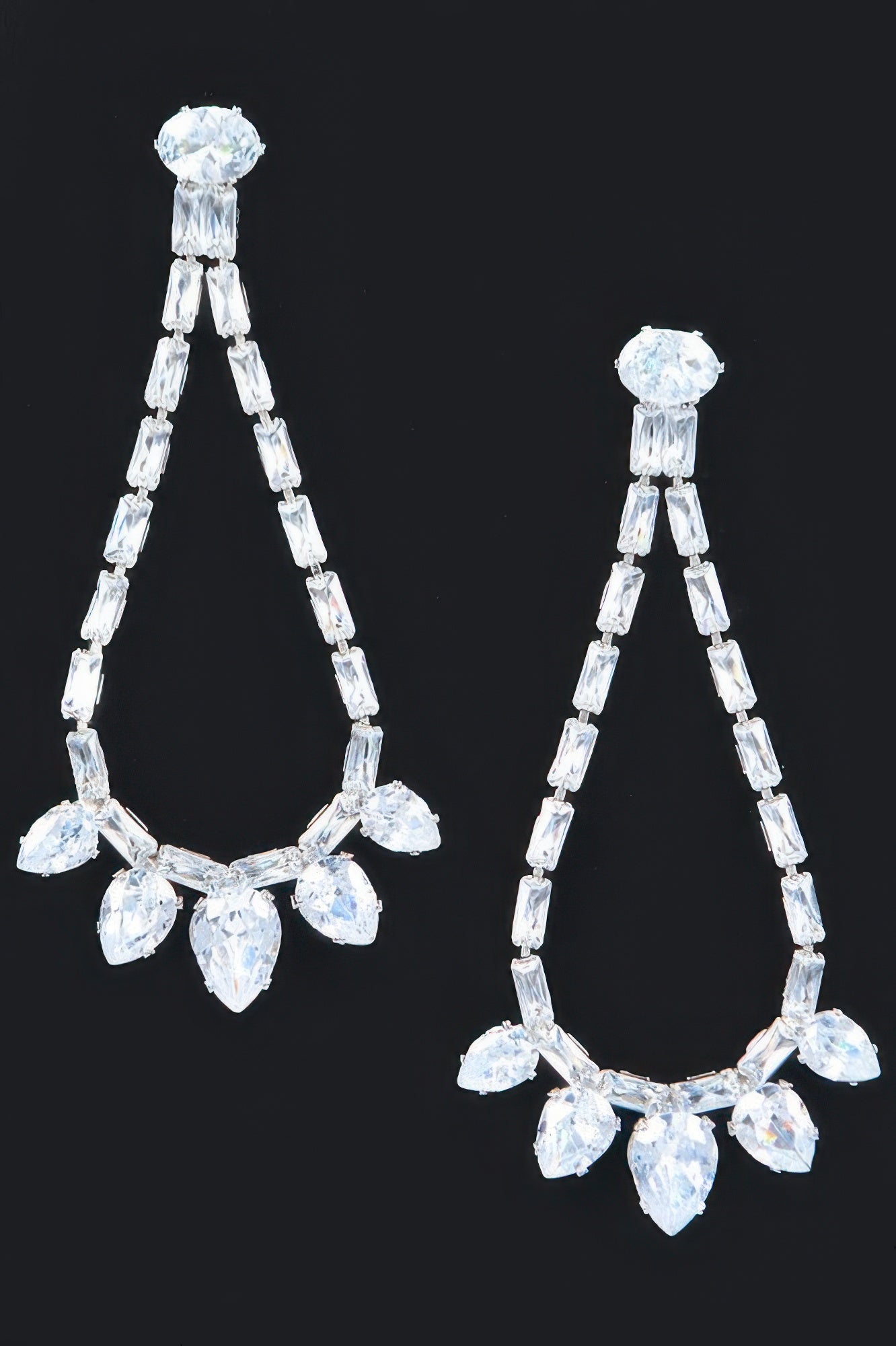 Rhinestone drop earrings with dangling clear stones and teardrop fringe
