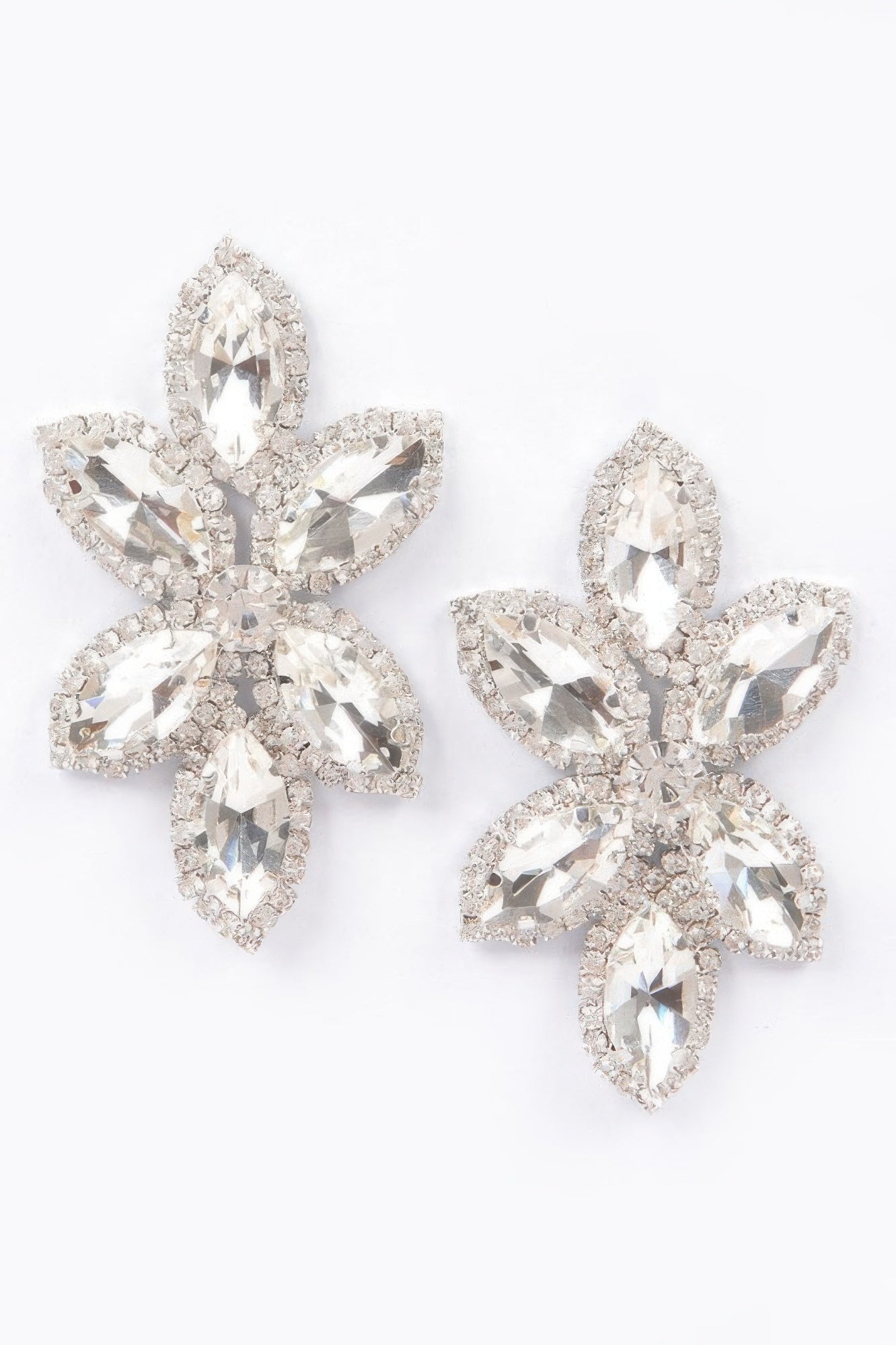 Rhinestone flower earrings, clear stones with silver-tone crystal sparkle