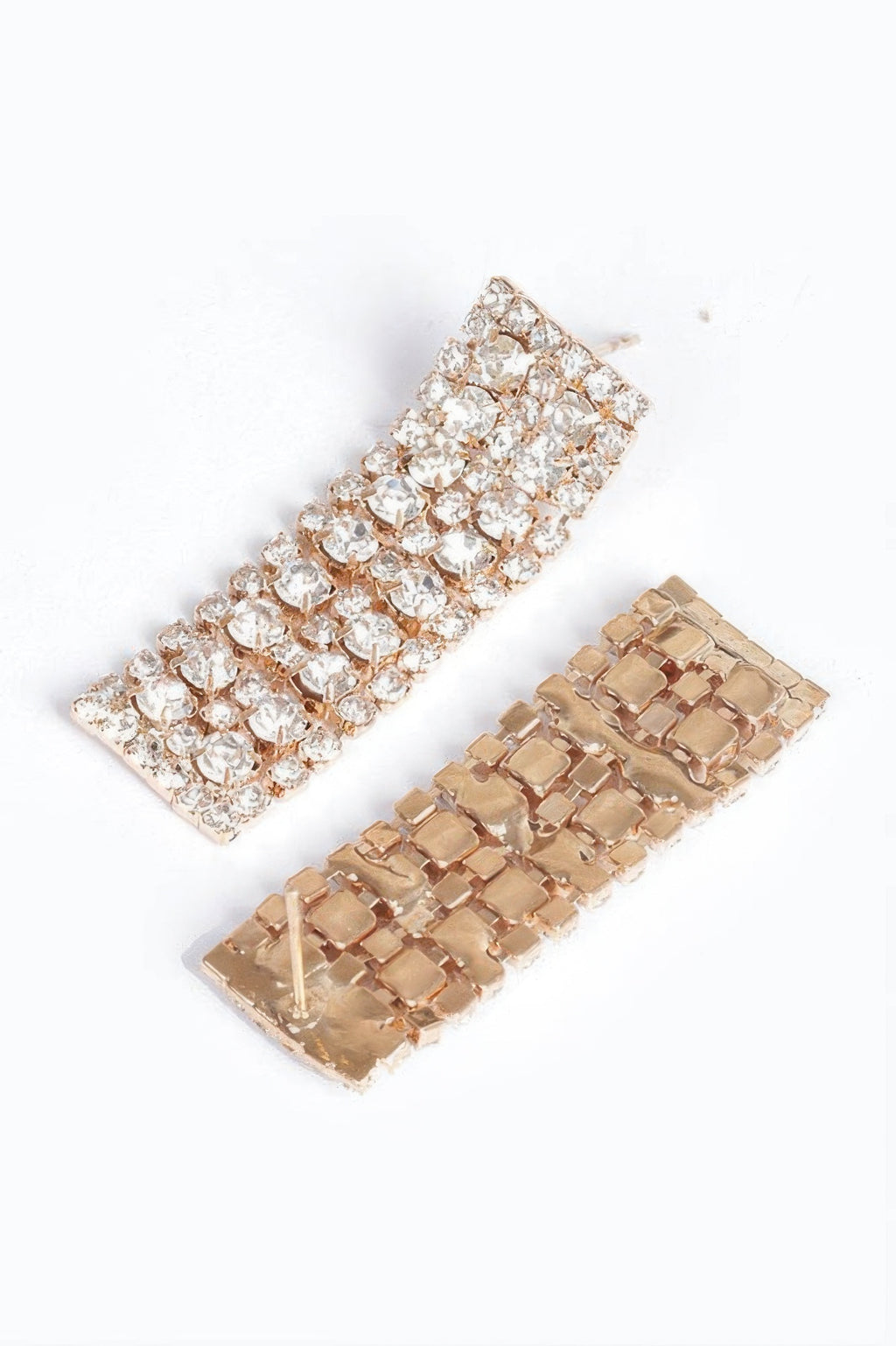 Gold-tone rhinestone earrings with square frame and clustered clear stones