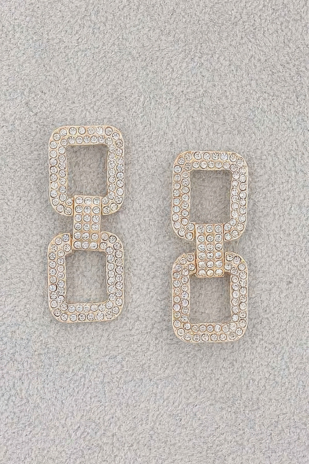 Gold-tone rhinestone square drop earrings with two stacked open squares