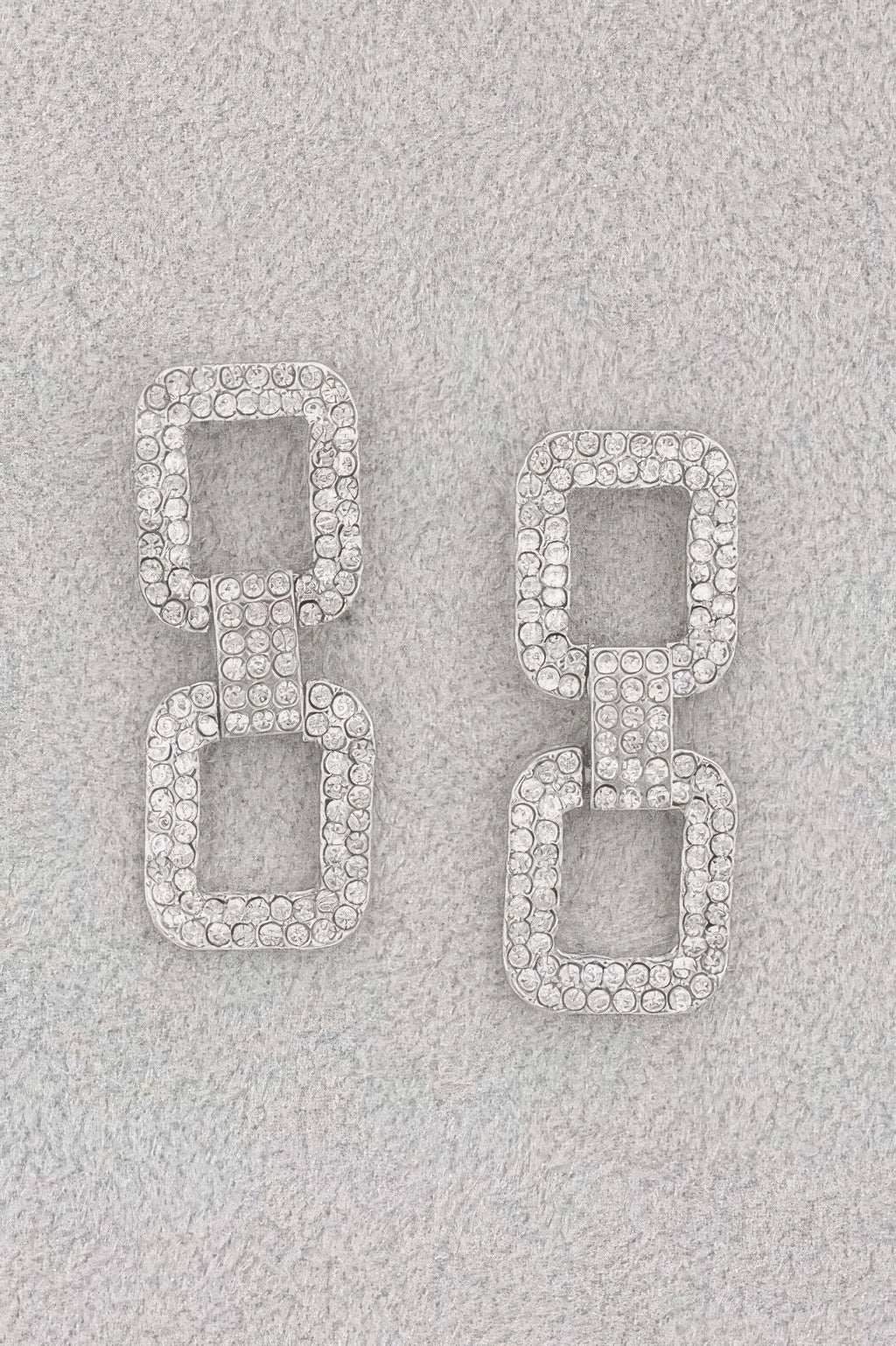 Silver-tone rhinestone square drop earrings, two-tier open-square design